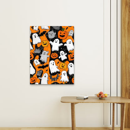 Spooky Ghosts, Bats, Pumpkins & Black Cats Metal 40x60cm Print Ready to Hang - Bella Home Decor