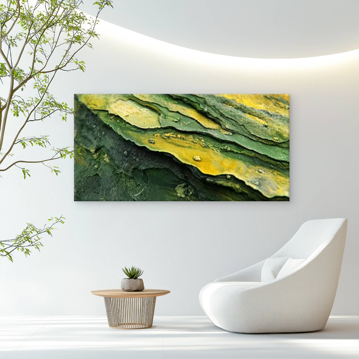 Green & Yellow Textured Design Wall Art Canvas Office Home Room Framed 120x60cm