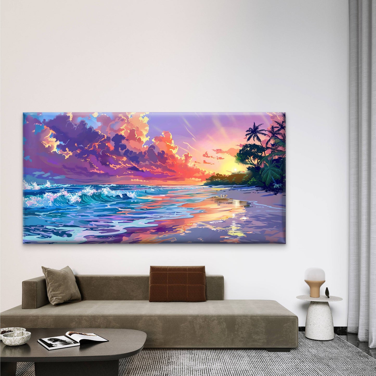 Sunset Beach Pixelated Wall Art Canvas Office Home Room Framed 120x60cm