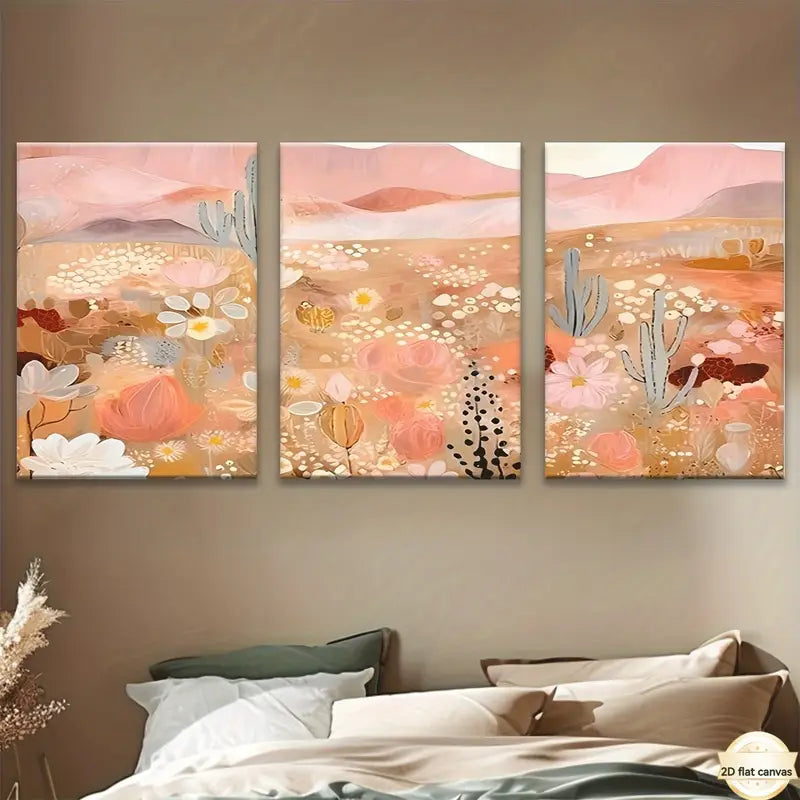 3pcs Vibrant Floral & Cactus Design Metal Print Metal Print Ready to Hang Art