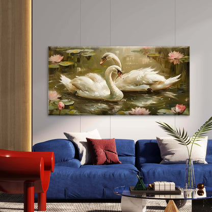 Duck Pond with Pink Lotus Wall Art Canvas Office Home Room Framed 120x60cm