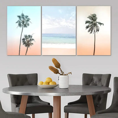 3pcs Palm Tree Design With Ocean View Metal Print Ready to Hang Art