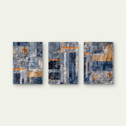 3pcs Modern Denim Blue Rust Art Painting  Wall Art Set Canvas Framed 40x60cm - High Quality Print 100% Australian Made Wall Canvas Ready to Hang