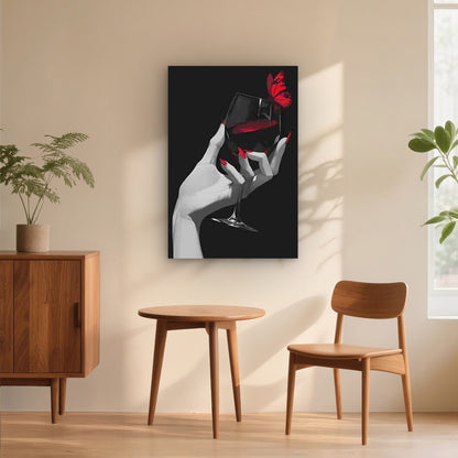 Hand Holding a Wine Glass with a Red Butterfly 40x60cm Metal Print Ready to Hang - Bella Home Decor