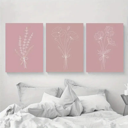 3pcs Pink Floral Elegant Flower Designs Botanical Metal Print Ready to Hang Art