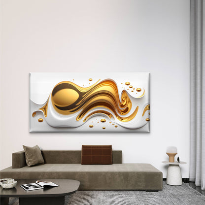 Elegant Gold White Abstract Wall Art Canvas Office Home Room Framed 120x60cm