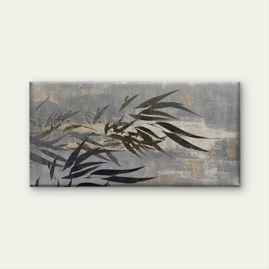 Modern Grey Bamboo Leaves Foil Wall Art Canvas Office Home Framed 120x60cm