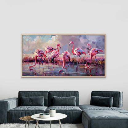 Pink Flamingos In Water Wall Art Canvas Office Home Room Framed 120x60cm