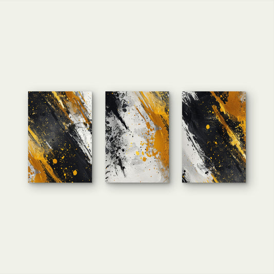 3pcs Modern Luxury Black Gold Splash Abstract Wall Art Set Canvas Framed 40x60cm - High Quality Print 100% Australian Made Wall Canvas Ready to Hang