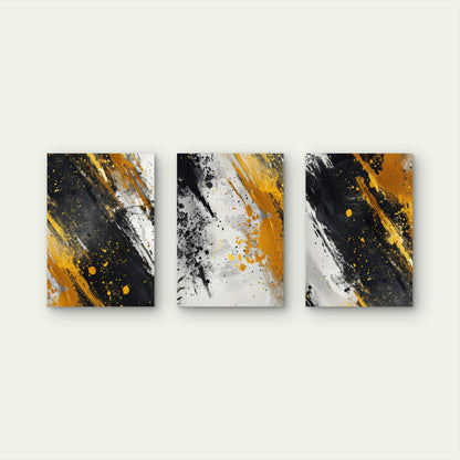 3pcs Modern Luxury Black Gold Splash Abstract  Wall Art Set Canvas Framed 60x90cm - High Quality Print 100% Australian Made Wall Canvas Ready to Hang