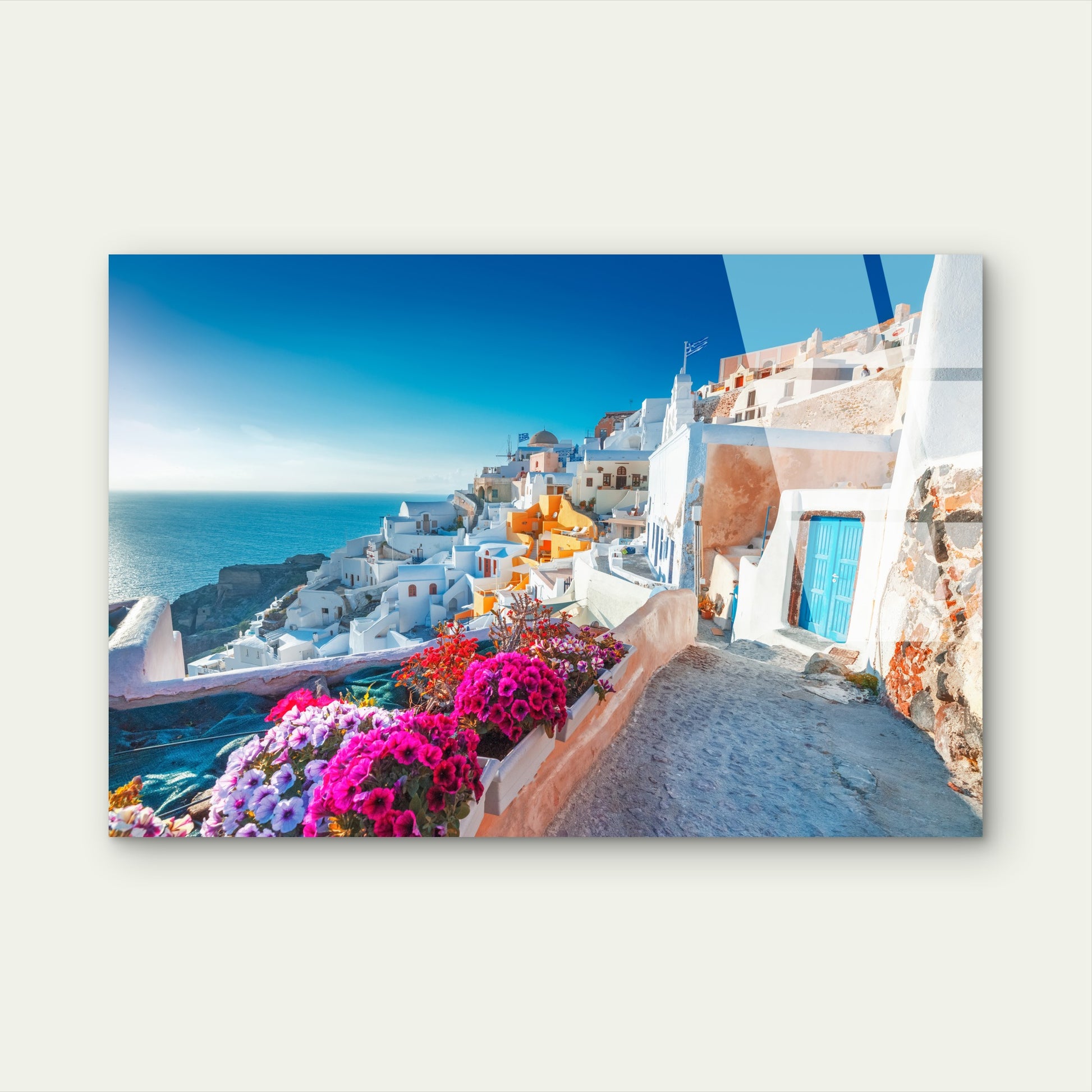 Santorini Greece Ocean Village Street Acrylic Glass Printing Wall Art Australian Made Quality