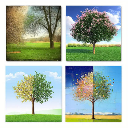 pcs   Abstract Four Seasons Tree Nature  TY   Wall Art Canvas Framed