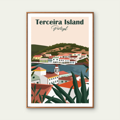 Terceira Island Portugal Coastal Town Travel Poster Print Wall Art