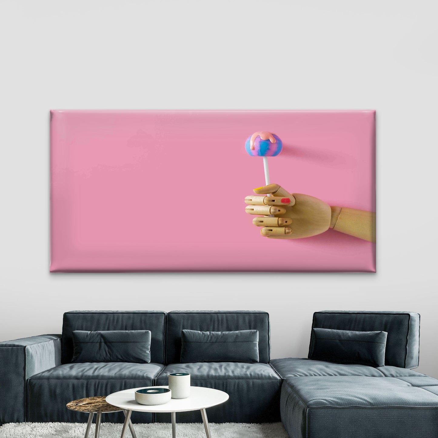 Wooden Hand With Lollipop Wall Art Canvas Office Home Room Framed 120x60cm