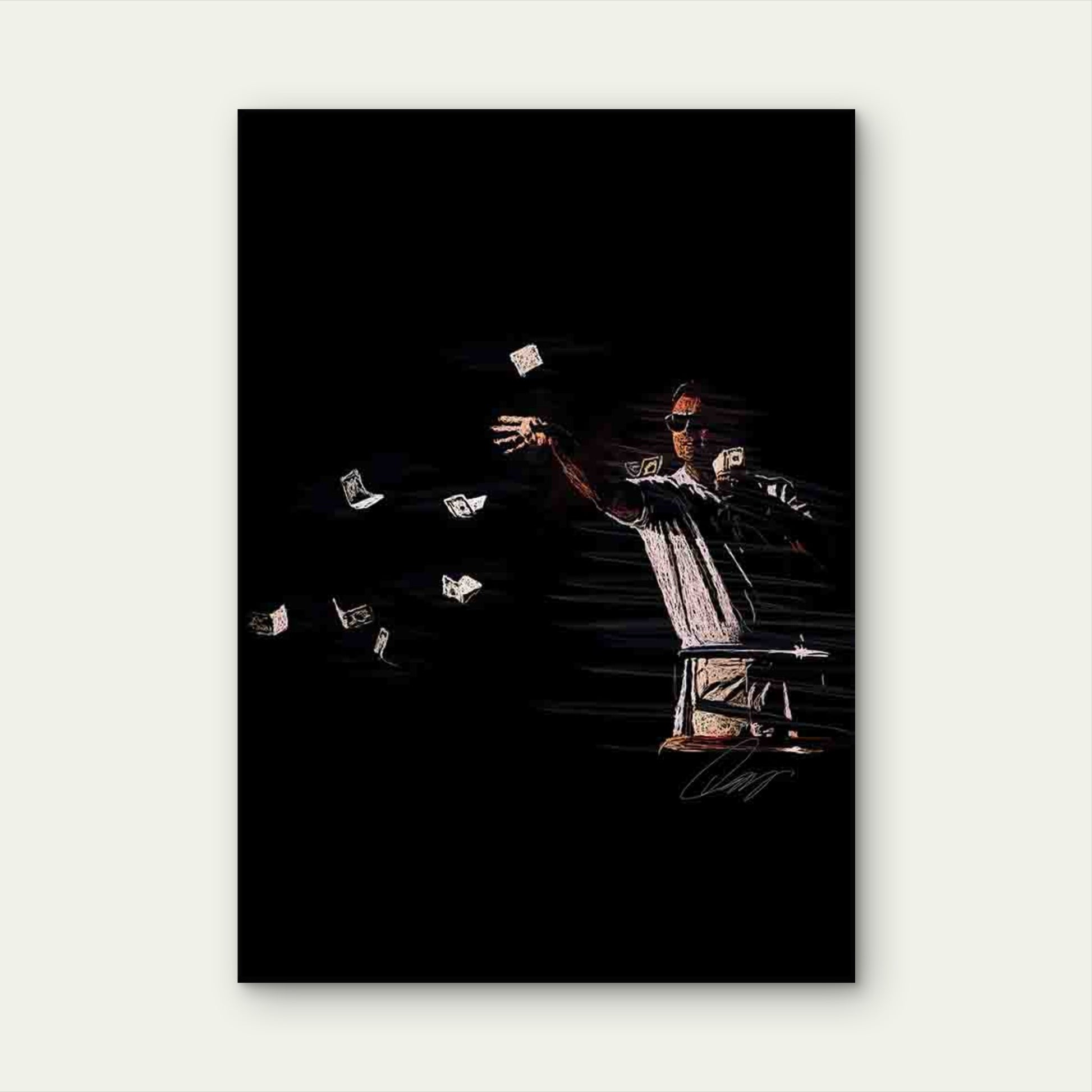 White Sketched Man Throwing Money 40x60cm Metal Print Ready to Hang - Bella Home Decor
