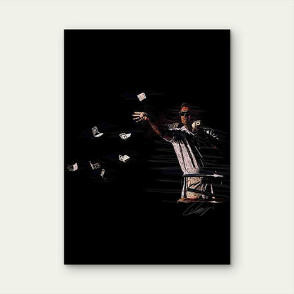 White Sketched Man Throwing Money 40x60cm Metal Print Ready to Hang - Bella Home Decor