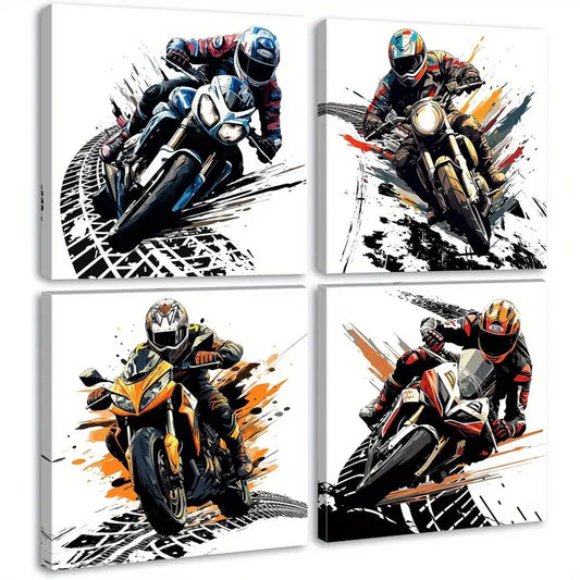 4pcs Vibrant Motocross & Dirt Bike Designs Wall Art Canvas Framed