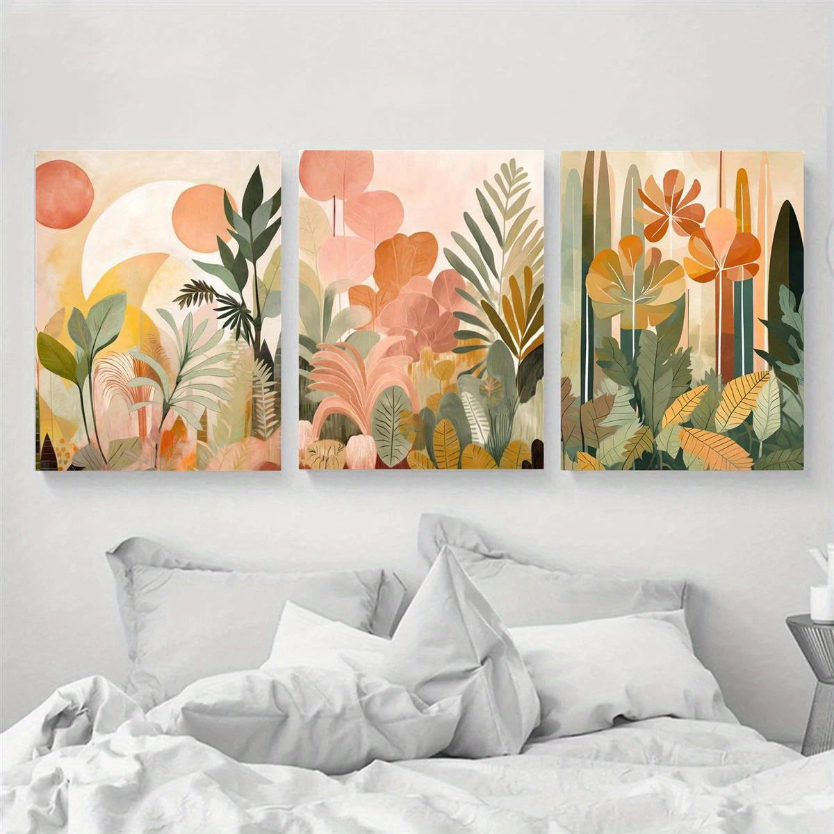 3pcs Tropical Jungle Earth Tones - Botanical Abstract Boho Metal Print Ready to Hang Art