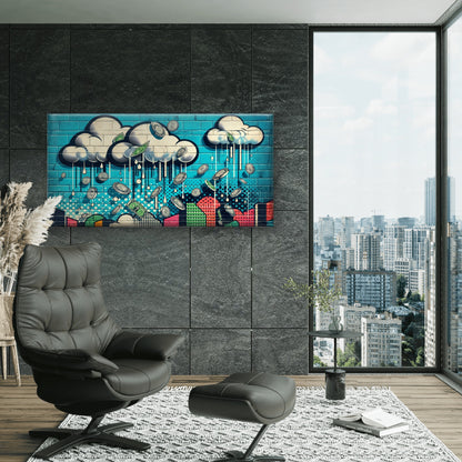 Modern Graffiti Brick Dollar Wall Art Canvas Office Home Room Framed 120x60cm