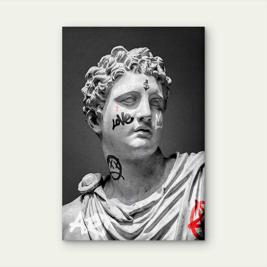 Greek Statue Graffiti Tattoos Monochrome 40x60cm Metal Print Ready to Hang