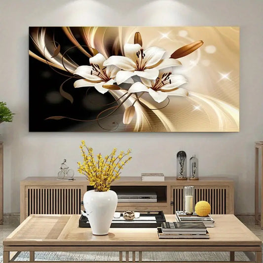 White Magnolia on Dark  wall canvas office home room framed 120x60cm - Bella Home Decor