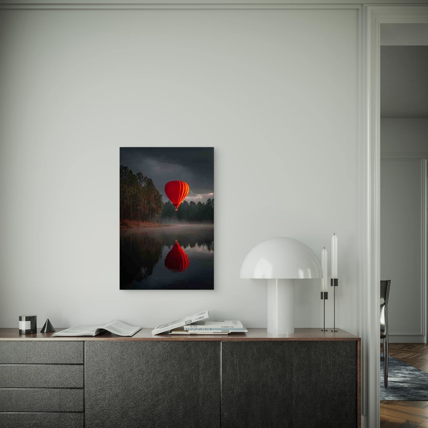 Silent Red Balloon Reflection, 60x90cm Metal Print Ready to Hang - Bella Home Decor