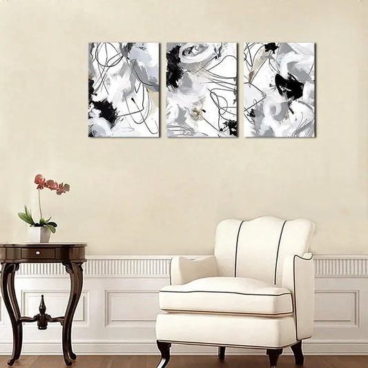 3pcs Black, White & Gray Swirls - Print Ready to Hang Art