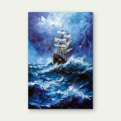 Sailing Ship Braving Stormy Seas Oil Painting 40x60cm Metal Print Ready to Hang
