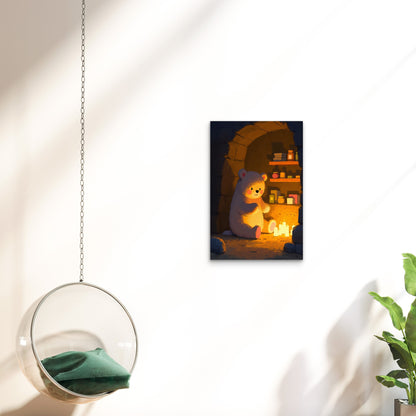 Cozy Bear in Stone Room with Candles 60x90cm Metal Print Ready to Hang