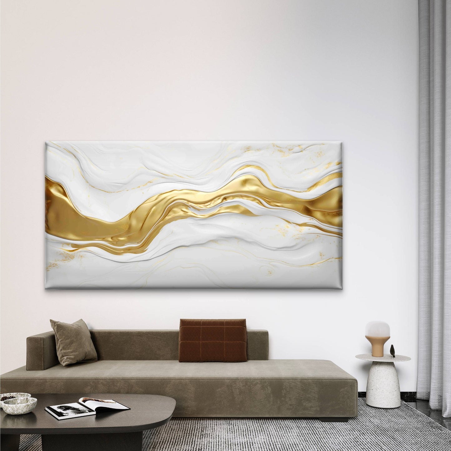 White Gold Marble Abstract Wall Art Canvas Office Home Room Framed 120x60cm