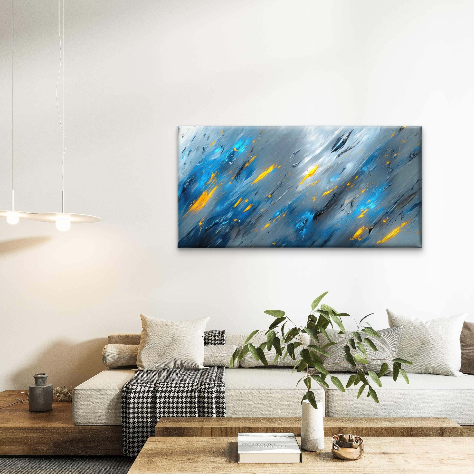 Aqueous Motion In Slate Wall Art Canvas Office Home Room Framed 120x60cm - Bella Home Decor