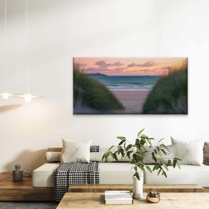 Sunset Beach Scene with Dunes Wall Art Canvas Office Home Room Framed 120x60cm - Bella Home Decor