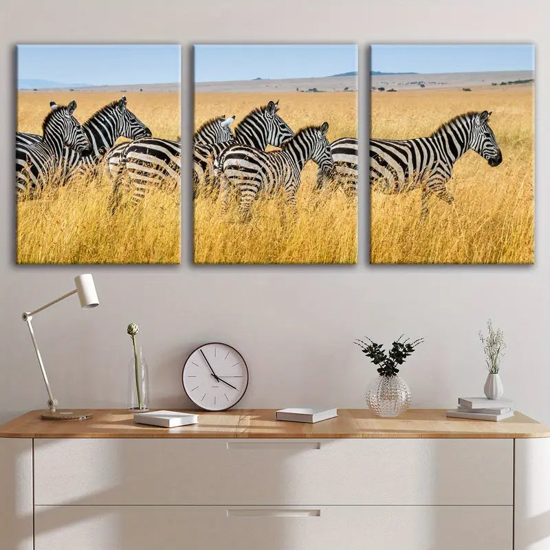 3pcs Black & White Zebra Horse Print Wall Art Set Canvas Framed 40x60cm - High Quality Print 100% Australian Made Wall Canvas Ready to Hang - Bella Home Decor