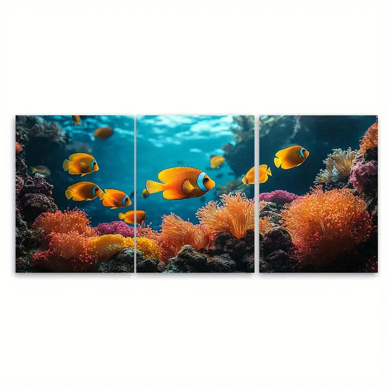 3pcs Coral Reef Tropical Fish Metal Print Ready to Hang Art - Bella Home Decor