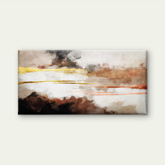 Abstract Brown Beige Textured Clouds Gold Foil Strip Wall Art Canvas Office Home Framed 120x60cm