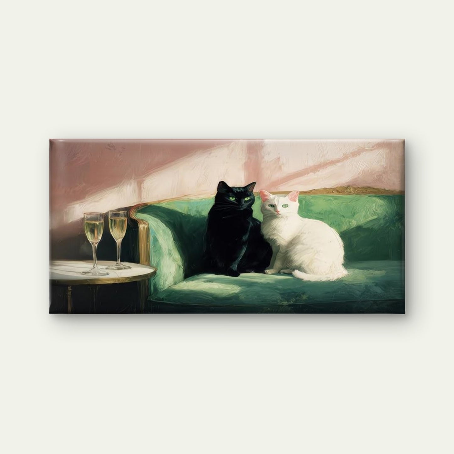 Black & White Cats Wall Art Canvas Office Home Room Framed 120x60cm - Bella Home Decor