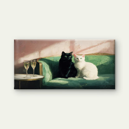 Black & White Cats Wall Art Canvas Office Home Room Framed 120x60cm - Bella Home Decor