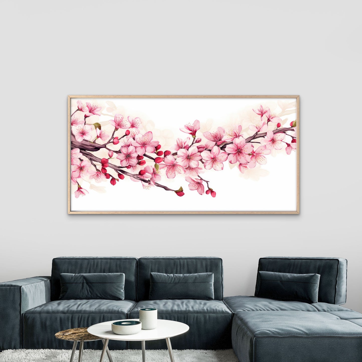 Pink Cherry Blossom Branch Wall Art Canvas Office Home Room Framed 120x60cm
