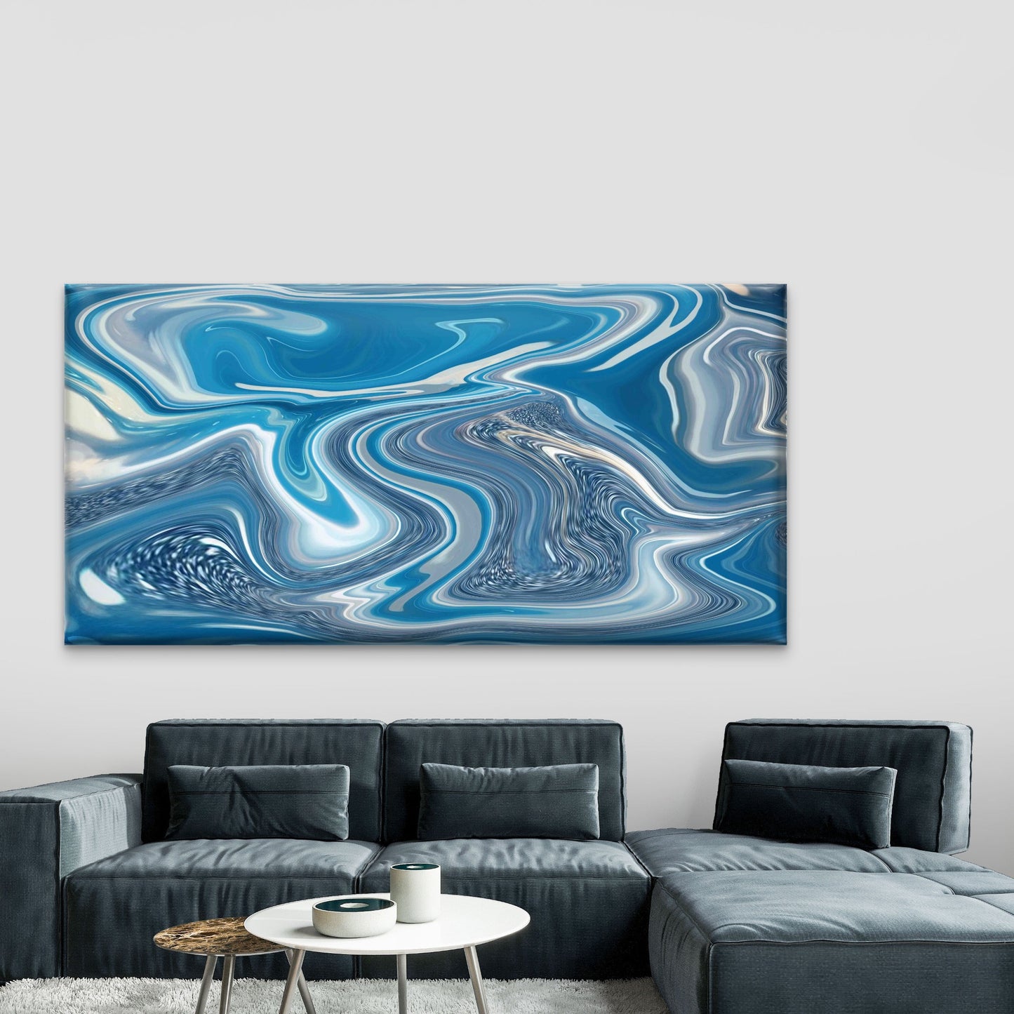 Blue Marble Abstract Texture Wall Art Canvas Office Home Room Framed 120x60cm