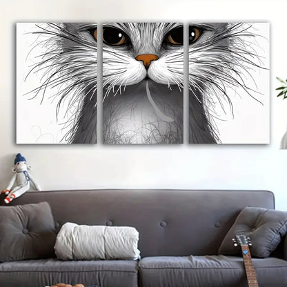 3pcs Fluffy Cats Drawing Art Print Wall Art Set Canvas Framed 50x70cm - High Quality Print 100% Australian Made Wall Canvas Ready to Hang - Bella Home Decor