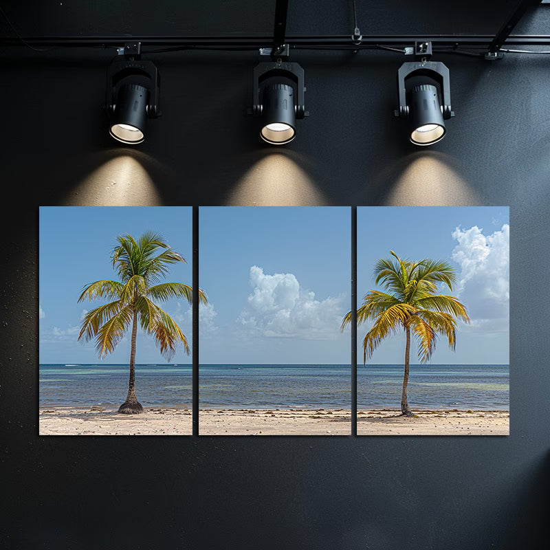 3pcs Tropical Beach Palm Trees Wall Art Set Canvas Framed 50x70cm - High Quality Print 100% Australian Made Wall Canvas Ready to Hang
