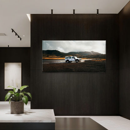 White 4x4 Offroad Car Mountain Wall Art Canvas Office Home Framed 120x60cm