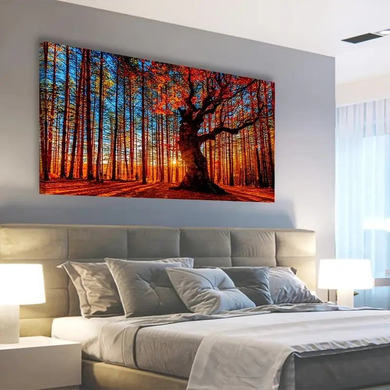 Forest Sunset Vibrant Autumn  Majestic Tree Wall Art canvas office home room framed 120x60cm - Bella Home Decor