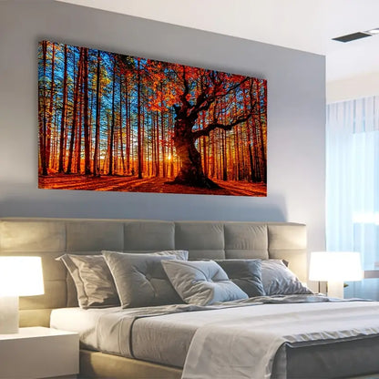 Forest Sunset Vibrant Autumn  Majestic Tree Wall Art canvas office home room framed 120x60cm - Bella Home Decor