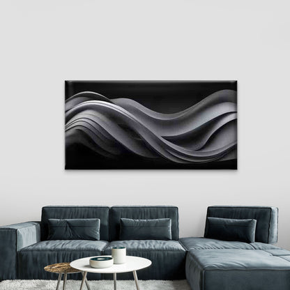 Abstract Wave Forms in Monochrome Wall Art Canvas Office Home Room Framed 120x60cm - Bella Home Decor
