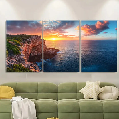 3pcs Kangaroo Island Sunset Coastal Australia Wall Art Set Canvas Framed 40x60cm - High Quality Print 100% Australian Made Wall Canvas Ready to Hang