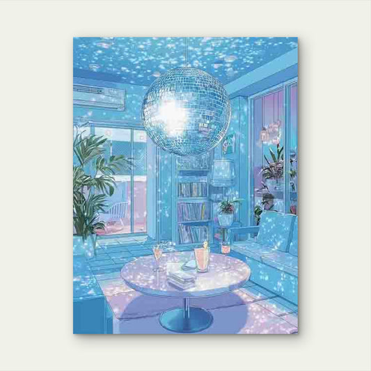 College Apartment with a Blue Disco Theme Metal Print Ready to Hang