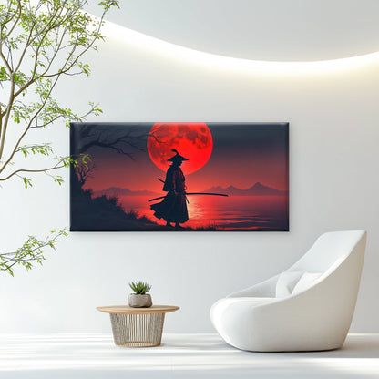 Blood Moon Samurai Shadow Wall Art Canvas Office Home Room Framed 120x60cm