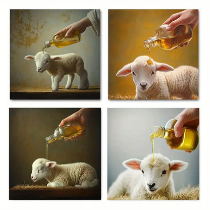 4pcs  Enchanting Lamb Inspirational  Wall Art Canvas Framed
