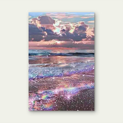 Beach Sunset with Shimmering Ocean Waves 60x90cm Metal Print Ready to Hang - Bella Home Decor